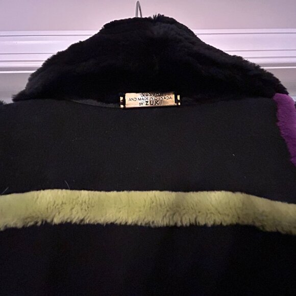 ZUKI Sz M/L Black Sheared Beaver w/Suede & Abstract Design Reversible Coat Jkt - Picture 13 of 14